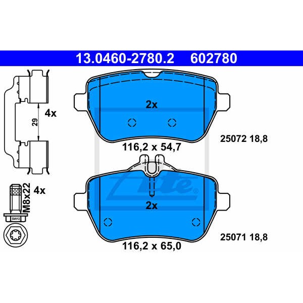 Слика на плочки ATE 13.0460-2780.2 за Toyota Corolla Hatchback (E12U,E12J) 2.2 D4d - 455 коњи бензин