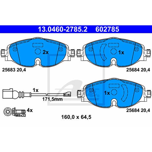 Слика на плочки ATE 13.0460-2785.2 за Audi A3 Sportback (8VA) 1.2 TFSI - 110 коњи бензин