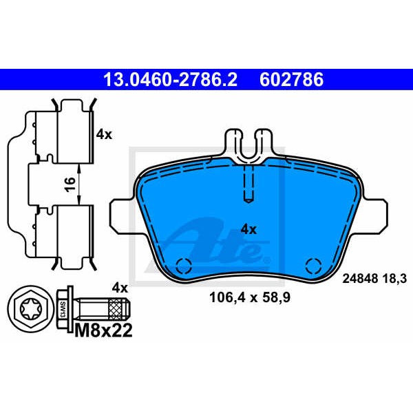 Слика на плочки ATE 13.0460-2786.2 за Mercedes CLA Coupe (c117) CLA 180 CDI (117.312) - 109 коњи дизел