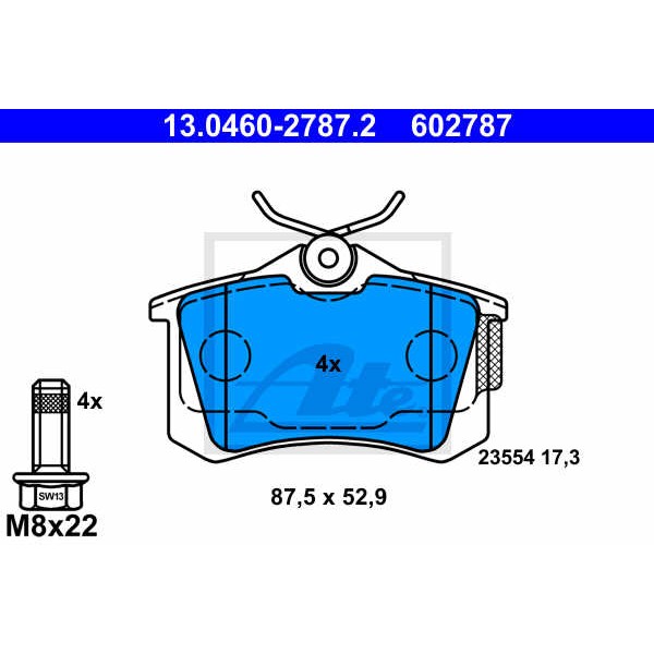 Слика на плочки ATE 13.0460-2787.2 за VW Passat 4 Sedan (B5,3b2) 1.6 - 101 коњи бензин