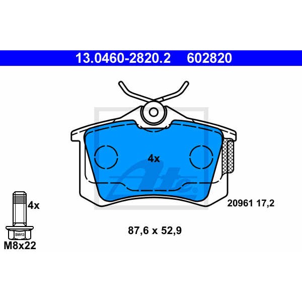 Слика на плочки ATE 13.0460-2820.2 за Audi A4 Sedan (8D2, B5) S4 quattro - 265 коњи бензин