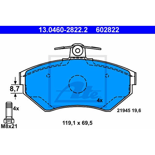 Слика на плочки ATE 13.0460-2822.2 за VW Passat 4 Sedan (B5,3b2) 1.6 - 101 коњи бензин