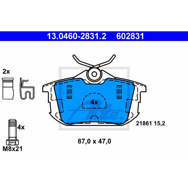 Слика на плочки ATE 13.0460-2831.2 за Volvo S40 Sedan (VS) 2.0 T - 165 коњи бензин