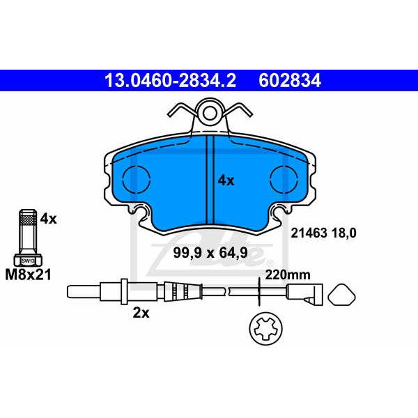 Слика на плочки ATE 13.0460-2834.2 за Renault Clio 2 1.4 16V (B/CB0L) - 95 коњи бензин