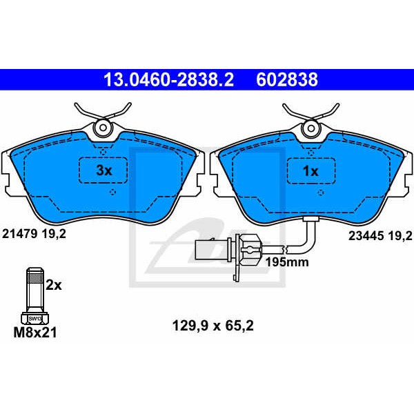 Слика на плочки ATE 13.0460-2838.2 за VW Transporter T4 Box 1.9 D - 60 коњи дизел