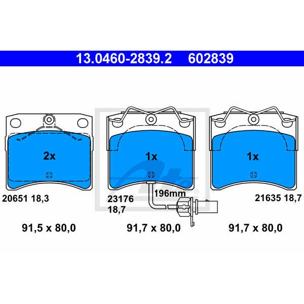 Слика на плочки ATE 13.0460-2839.2 за VW Transporter T4 Bus 2.4 D Syncro - 78 коњи дизел