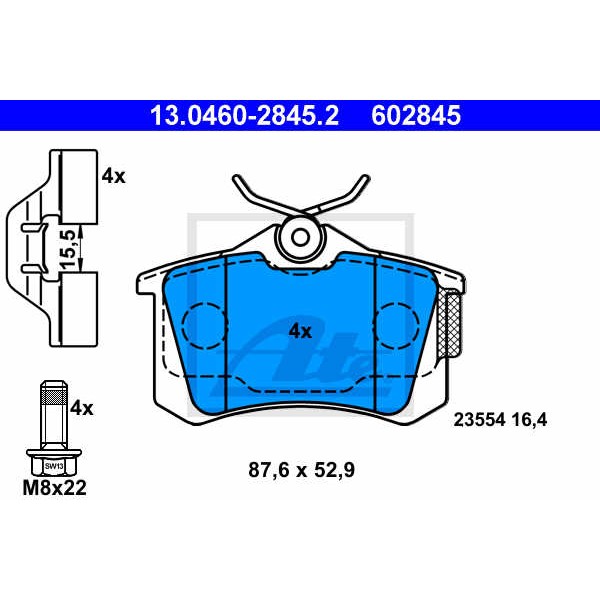 Слика на плочки ATE 13.0460-2845.2 за Renault Clio 3 1.2 (BR01, BR03, BR0E, CR0E) - 78 коњи бензин