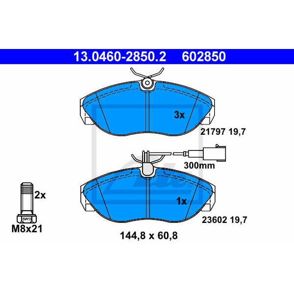 Слика на плочки ATE 13.0460-2850.2 за Fiat Ducato Platform 230 2.8 JTD - 128 коњи дизел