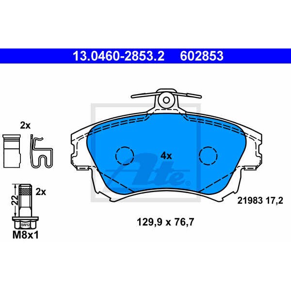 Слика на плочки ATE 13.0460-2853.2 за Volvo S40 Sedan (VS) 2.0 T - 165 коњи бензин