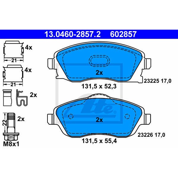 Слика на плочки ATE 13.0460-2857.2 за Opel Corsa C 1.7 DTI - 75 коњи дизел