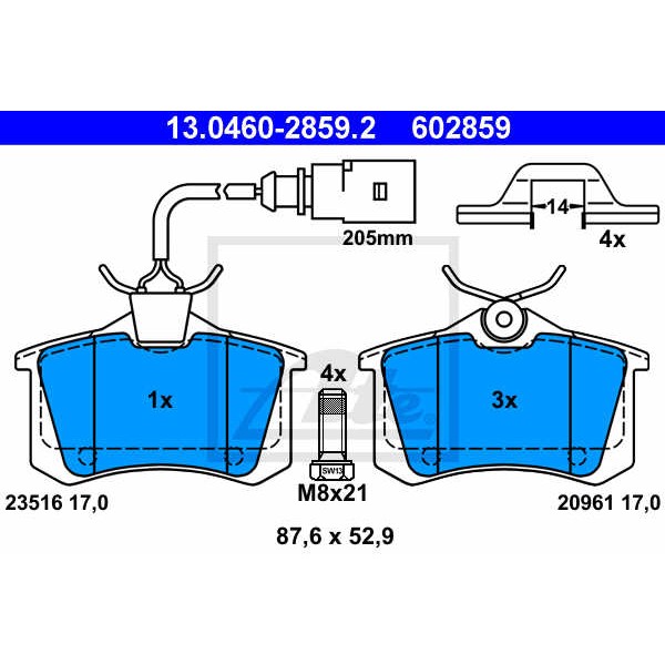 Слика на плочки ATE 13.0460-2859.2 за Seat Alhambra (7V8,7V9) 1.9 TDI - 115 коњи дизел