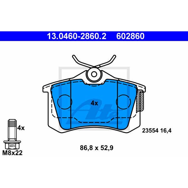 Слика на плочки ATE 13.0460-2860.2 за Audi A1 Sportback (8XA) 1.6 TDI - 115 коњи дизел