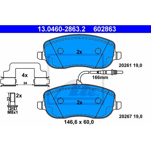 Слика на плочки ATE 13.0460-2863.2 за Peugeot Expert Van (222) 2.0 HDI - 94 коњи дизел