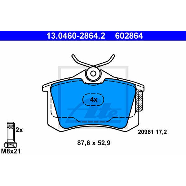 Слика на плочки ATE 13.0460-2864.2 за VW Polo 4 (9n) 1.9 TDI - 101 коњи дизел