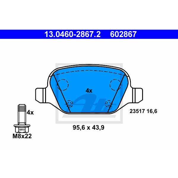 Слика на плочки ATE 13.0460-2867.2 за Alfa Romeo 147 (937) Hatchback 1.9 JTD - 101 коњи дизел