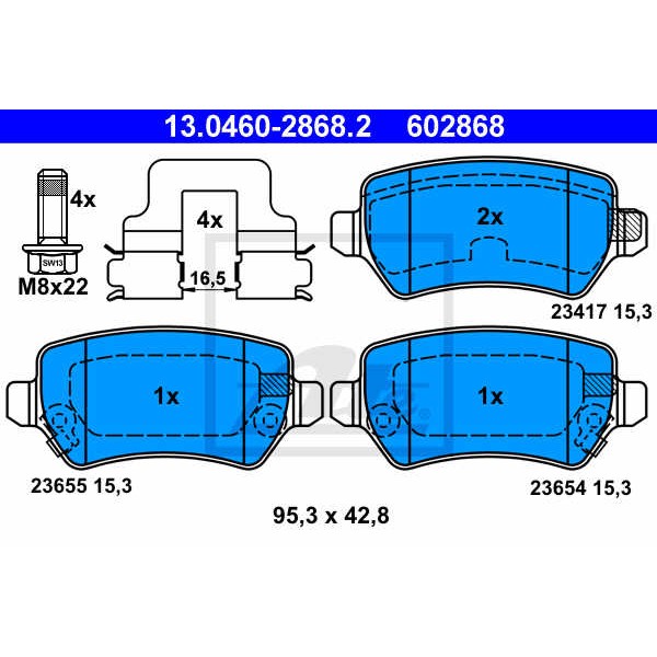 Слика на плочки ATE 13.0460-2868.2 за Opel Astra G Saloon 1.6 - 103 коњи бензин