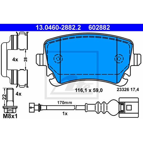 Слика на плочки ATE 13.0460-2882.2 за VW Multivan 5 2.0 BiTDI 4motion - 180 коњи дизел