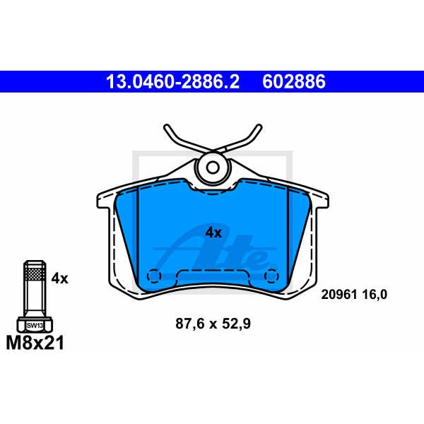 Слика на плочки ATE 13.0460-2886.2 за VW Bora комби (1J6) 2.8 VR6 - 204 коњи бензин