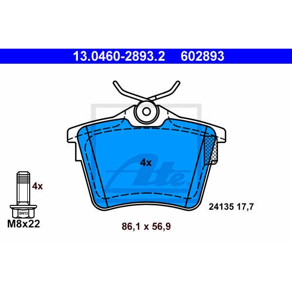 Слика на плочки ATE 13.0460-2893.2 за Citroen C5 TD Break 3.0 HDi 240 - 241 коњи дизел