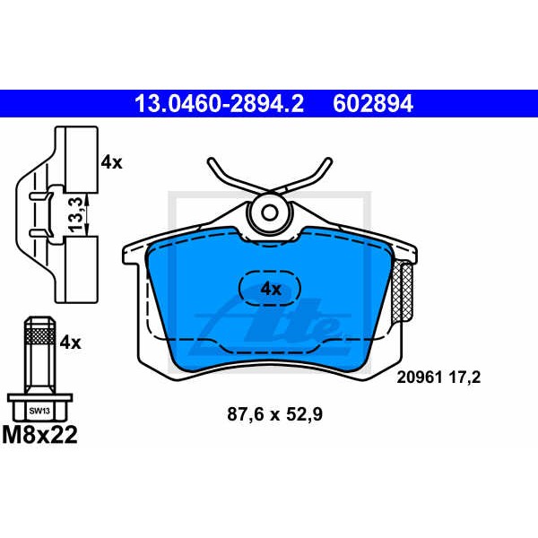 Слика на плочки ATE 13.0460-2894.2 за VW Jetta 4 (1J2) 1.9 TDI - 150 коњи дизел