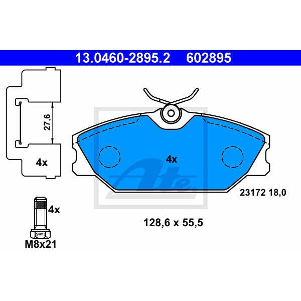 Слика на плочки ATE 13.0460-2895.2 за Renault Laguna (B56,556) 2.0 - 114 коњи бензин