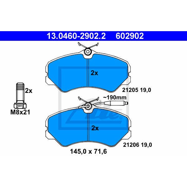 Слика на плочки ATE 13.0460-2902.2 за Peugeot J5 Bus (290P) 2.5 D 4x4 - 73 коњи дизел