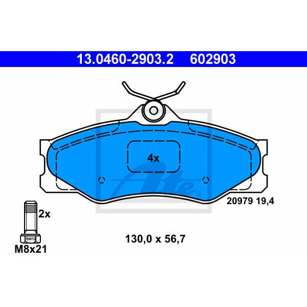 Слика на плочки ATE 13.0460-2903.2 за VW Transporter T3 Platform 1.6 TD Syncro - 69 коњи дизел