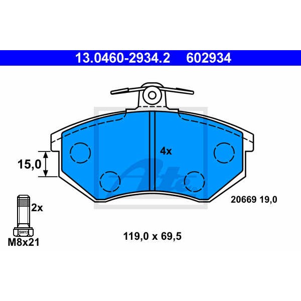 Слика на плочки ATE 13.0460-2934.2 за Audi 80 Sedan (89, 89Q, 8A, B3) 2.0 E - 113 коњи бензин