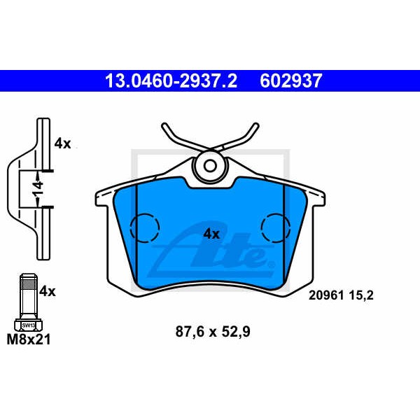 Слика на плочки ATE 13.0460-2937.2 за VW Corrado (53i) 1.8 G60 - 160 коњи бензин