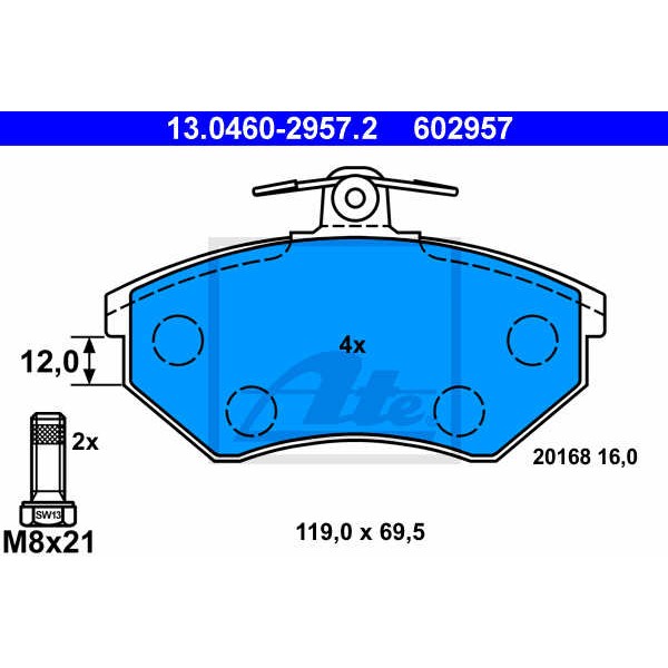 Слика на плочки ATE 13.0460-2957.2 за VW Passat 3 Sedan (B3,35i) 1.8 - 112 коњи бензин