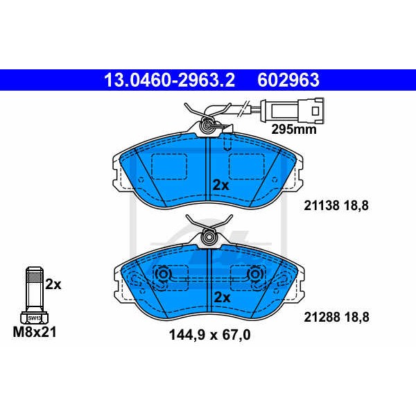 Слика на плочки ATE 13.0460-2963.2 за Audi 80 Avant (8C, B4) 2.8 - 174 коњи бензин