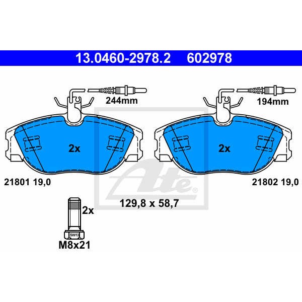 Слика на плочки ATE 13.0460-2978.2 за Citroen Jumpy U6U 2.0 i 16V - 138 коњи бензин