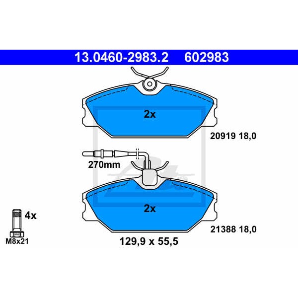 Слика на плочки ATE 13.0460-2983.2 за Renault Laguna (B56,556) 2.0 16V (B56D/M) - 139 коњи бензин