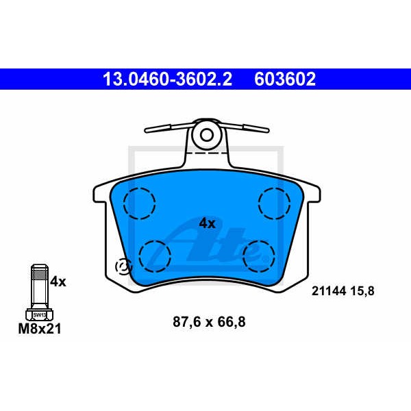 Слика на плочки ATE 13.0460-3602.2 за Audi 80 Sedan (89, 89Q, 8A, B3) 2.0 E - 113 коњи бензин