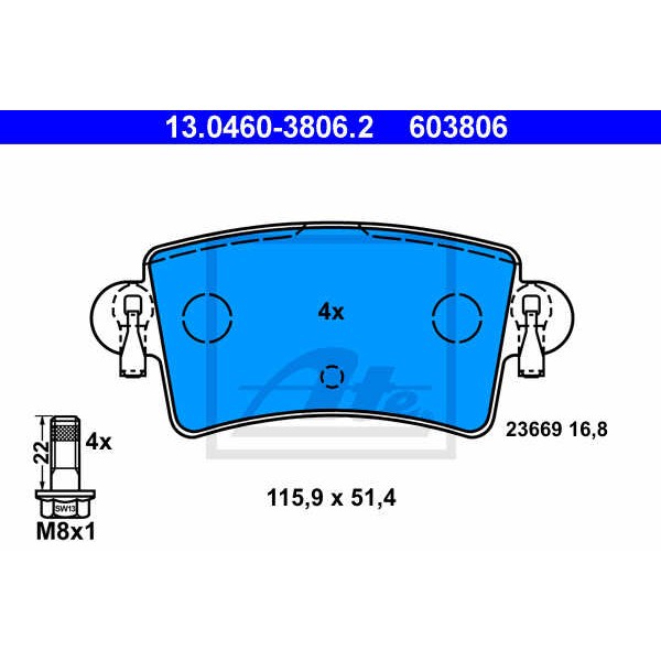 Слика на плочки ATE 13.0460-3806.2 за Opel Movano Platform (U9,E9) 2.5 D - 80 коњи дизел