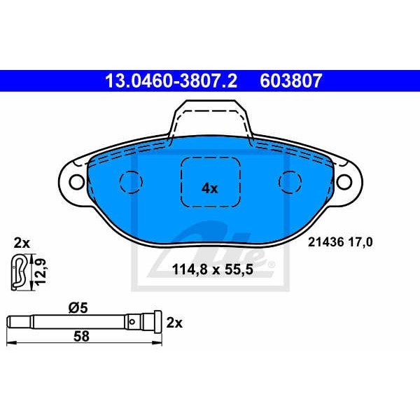 Слика на плочки ATE 13.0460-3807.2 за Fiat Panda VAN 169 1.1 - 54 коњи бензин