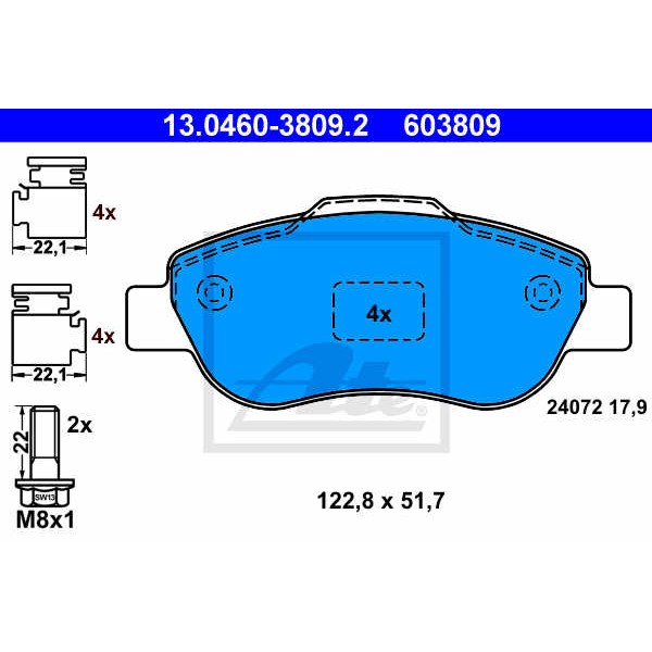 Слика на плочки ATE 13.0460-3809.2 за Fiat Panda VAN 169 1.2 LPG - 60 коњи Бензин/Автогаз (LPG)