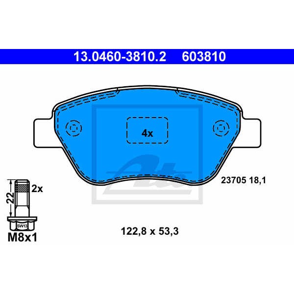 Слика на плочки ATE 13.0460-3810.2 за Lancia Musa (350) 1.4 - 78 коњи бензин