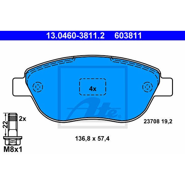 Слика на плочки ATE 13.0460-3811.2 за Citroen Xsara Picasso N68 1.6 16V - 110 коњи бензин