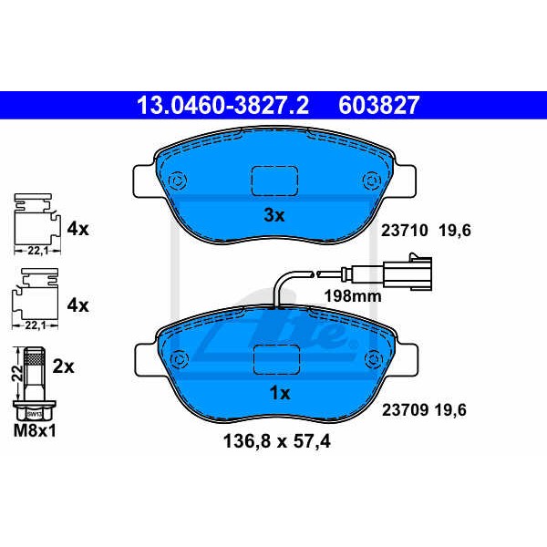 Слика на плочки ATE 13.0460-3827.2 за Fiat Doblo Cargo Platform 263 1.3 D Multijet - 80 коњи дизел