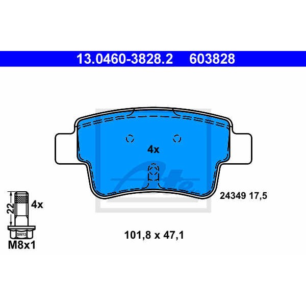 Слика на плочки ATE 13.0460-3828.2 за Fiat Punto Grande 199 1.4 T-Jet - 120 коњи бензин