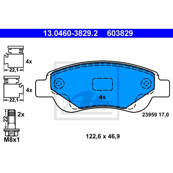 Слика на плочки ATE 13.0460-3829.2 за Citroen C1 2 1.2 VTi 82 - 82 коњи бензин