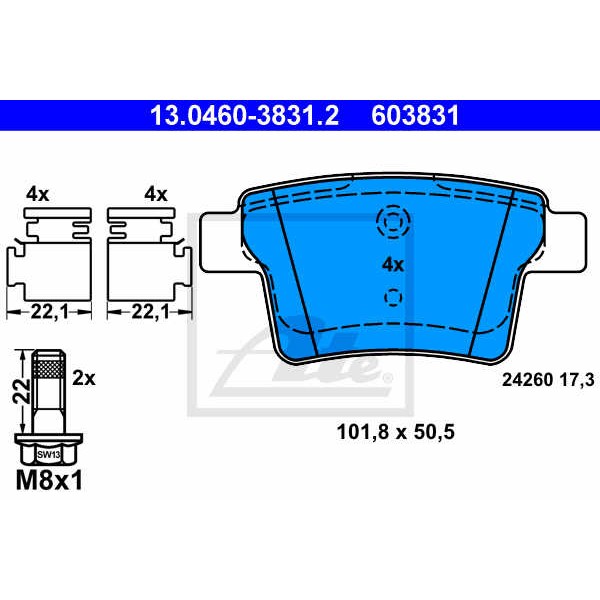 Слика на плочки ATE 13.0460-3831.2 за Ford Mondeo 3 Estate (BWY) 2.0 16V - 146 коњи бензин