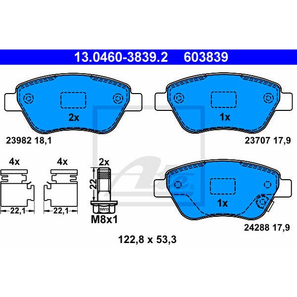 Слика на плочки ATE 13.0460-3839.2 за Opel Corsa D 1.2 - 80 коњи бензин