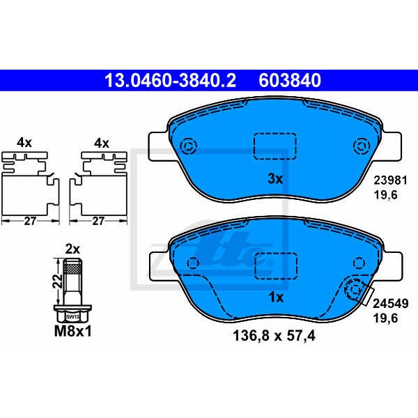 Слика на плочки ATE 13.0460-3840.2 за Opel Corsa D Van 1.3 CDTI - 95 коњи дизел