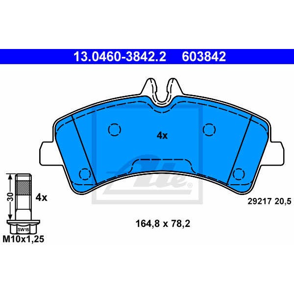 Слика на плочки ATE 13.0460-3842.2 за Mercedes Sprinter 5-t Box (906) 511 CDI 4x4 (906.653, 906.6355, 906.657) - 109 коњи дизел