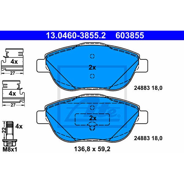 Слика на плочки ATE 13.0460-3855.2 за Citroen C3 II Hatchback 1.6 BlueHDi 75 - 75 коњи дизел