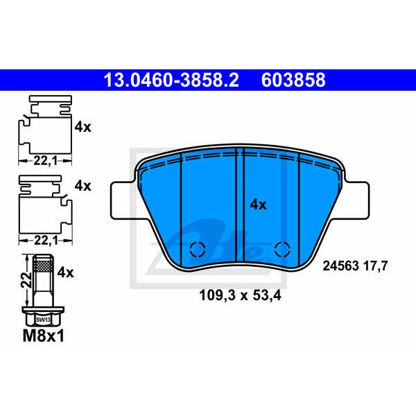 Слика на плочки ATE 13.0460-3858.2 за VW Caddy 3 Box 1.2 TSI - 105 коњи бензин