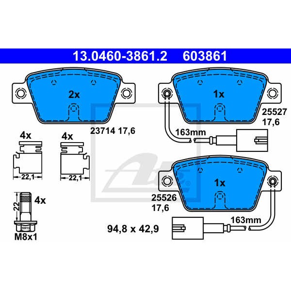 Слика на плочки ATE 13.0460-3861.2 за Alfa Romeo MITO (955) 0.9 - 86 коњи бензин