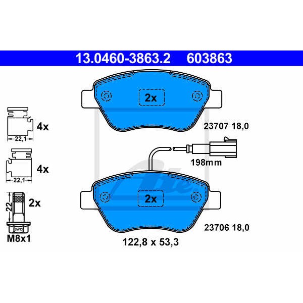 Слика на плочки ATE 13.0460-3863.2 за Fiat Punto 199 1.4 - 77 коњи бензин